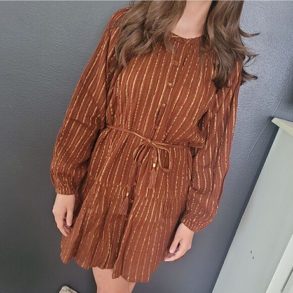 NWT L*Space Vida Button Tassel Tie Brown Gold Rare Color Dress Women's Small - Picture 2 of 11